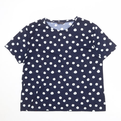 Marks and Spencer Womens Blue Polka Dot Polyester Basic T-Shirt Size 16 Round Neck
