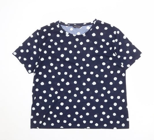 Marks and Spencer Womens Blue Polka Dot Polyester Basic T-Shirt Size 16 Round Neck
