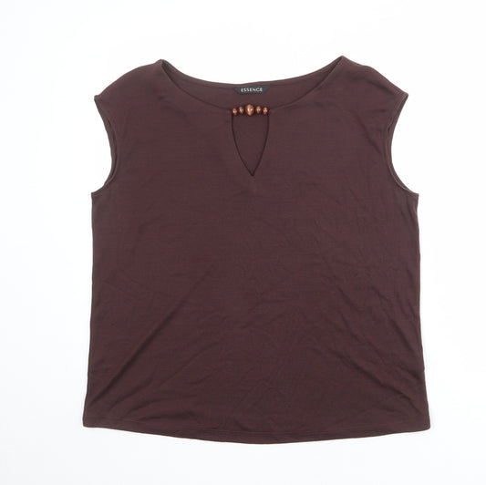 essence Womens Brown Polyester Basic Tank Size 18 Round Neck