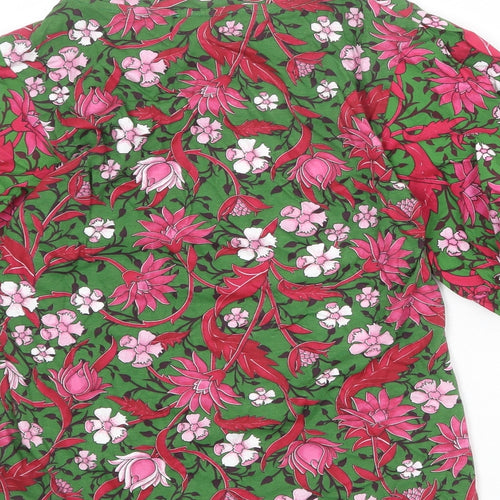 Zara Womens Green Floral 100% Cotton Basic Blouse Size S Round Neck