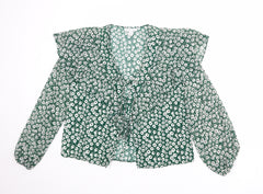 Topshop Womens Green Floral Polyester Basic Blouse Size 8 V-Neck