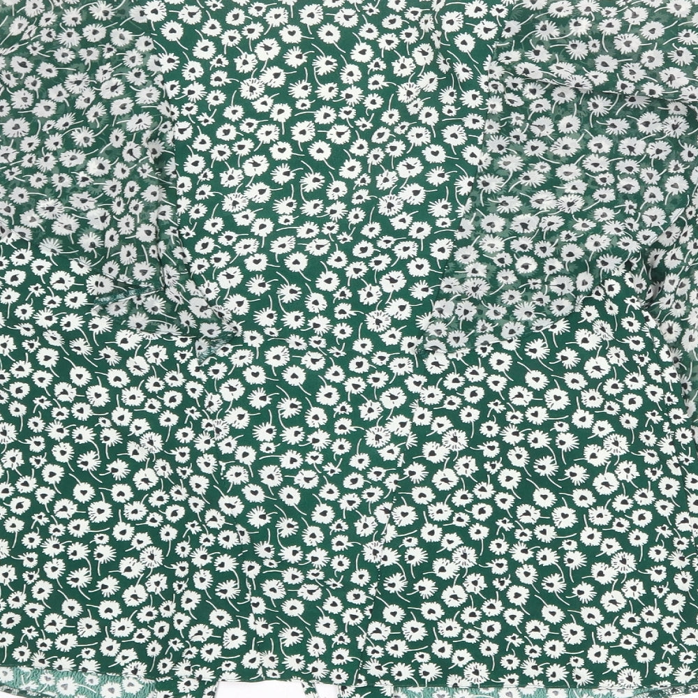 Topshop Womens Green Floral Polyester Basic Blouse Size 8 V-Neck