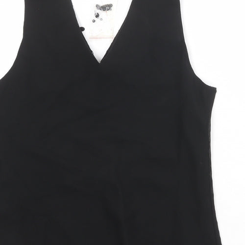 Bonmarché Womens Black Polyester Basic Tank Size 16 V-Neck