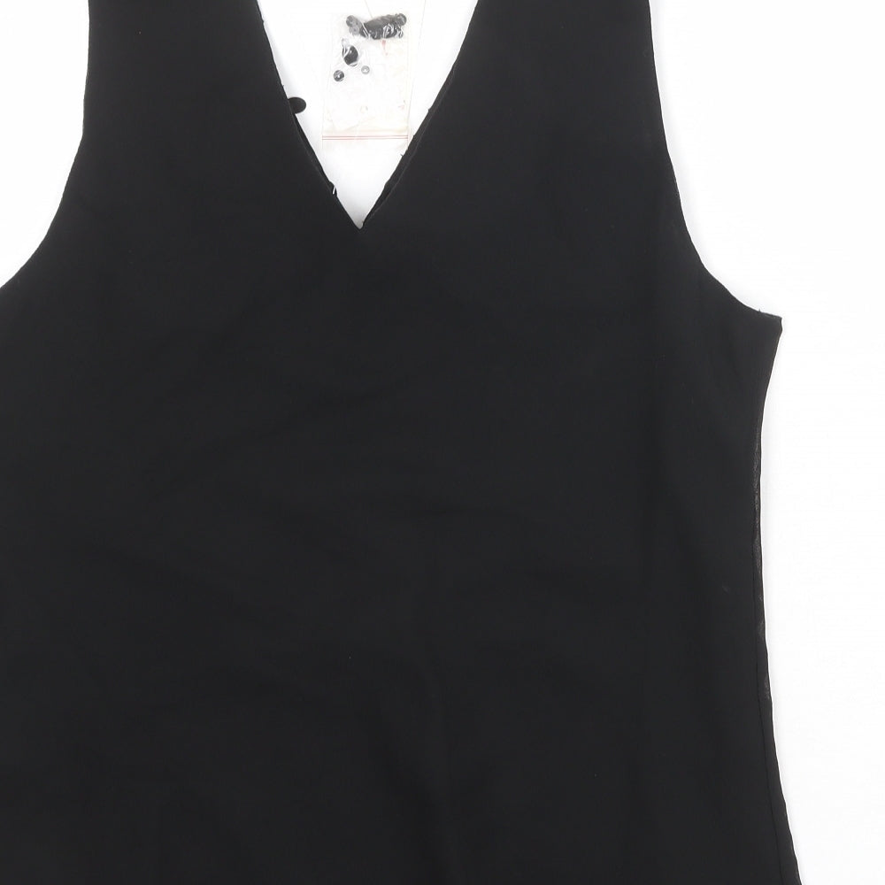 Bonmarché Womens Black Polyester Basic Tank Size 16 V-Neck