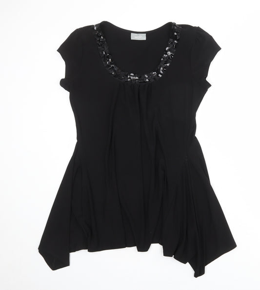 Wallis Womens Black Polyester Tunic Blouse Size M Scoop Neck - Asymmetric