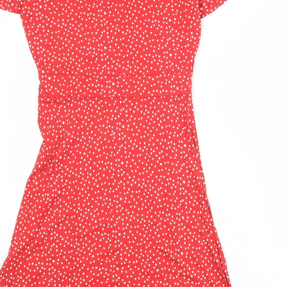 Hobbs Womens Red Polka Dot Viscose A-Line Size 10 V-Neck Zip