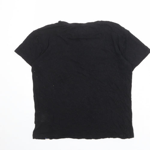 Superdry Womens Black Linen Basic T-Shirt Size 8 Round Neck