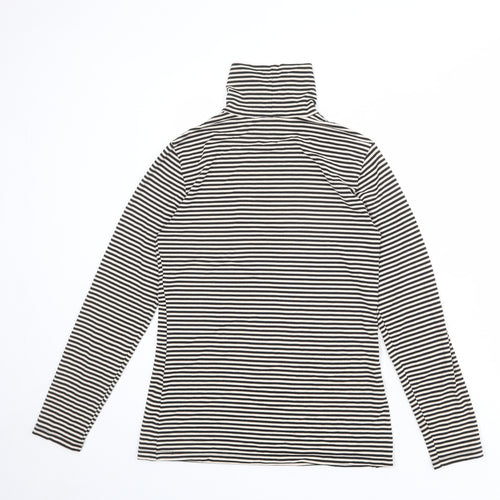 Uniqlo Womens Black Striped Polyester Basic T-Shirt Size L Roll Neck