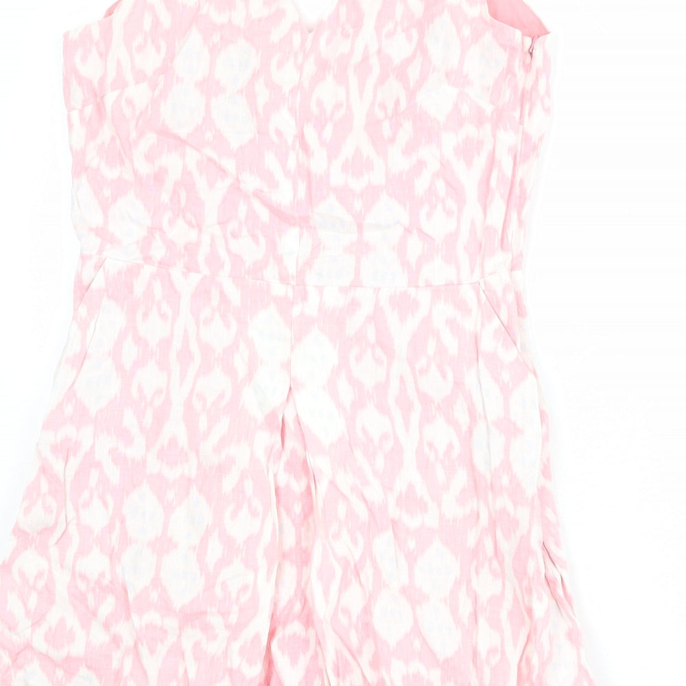 Gap Womens Pink Floral Linen Trapeze & Swing Size 10 V-Neck Zip