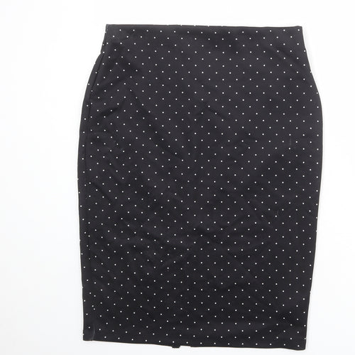 Marks and Spencer Womens Black Polka Dot Polyester Straight & Pencil Skirt Size 14