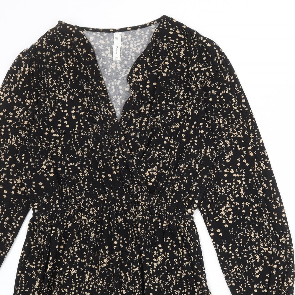Mango Womens Black Geometric Polyester A-Line Size 8 V-Neck Pullover