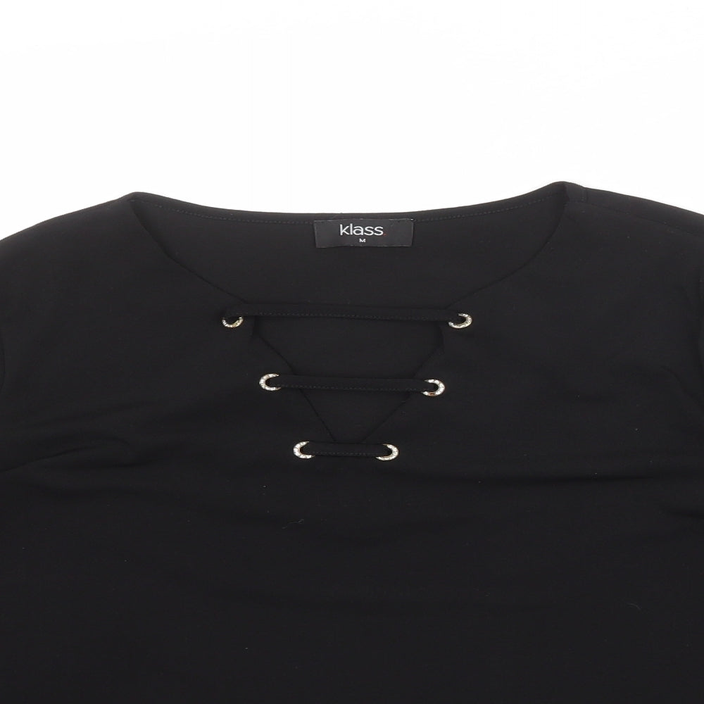 Klass Womens Black Polyester Basic Blouse Size M V-Neck