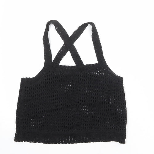 Massimo Dutti Womens Black Cotton Cropped Tank Size S Square Neck