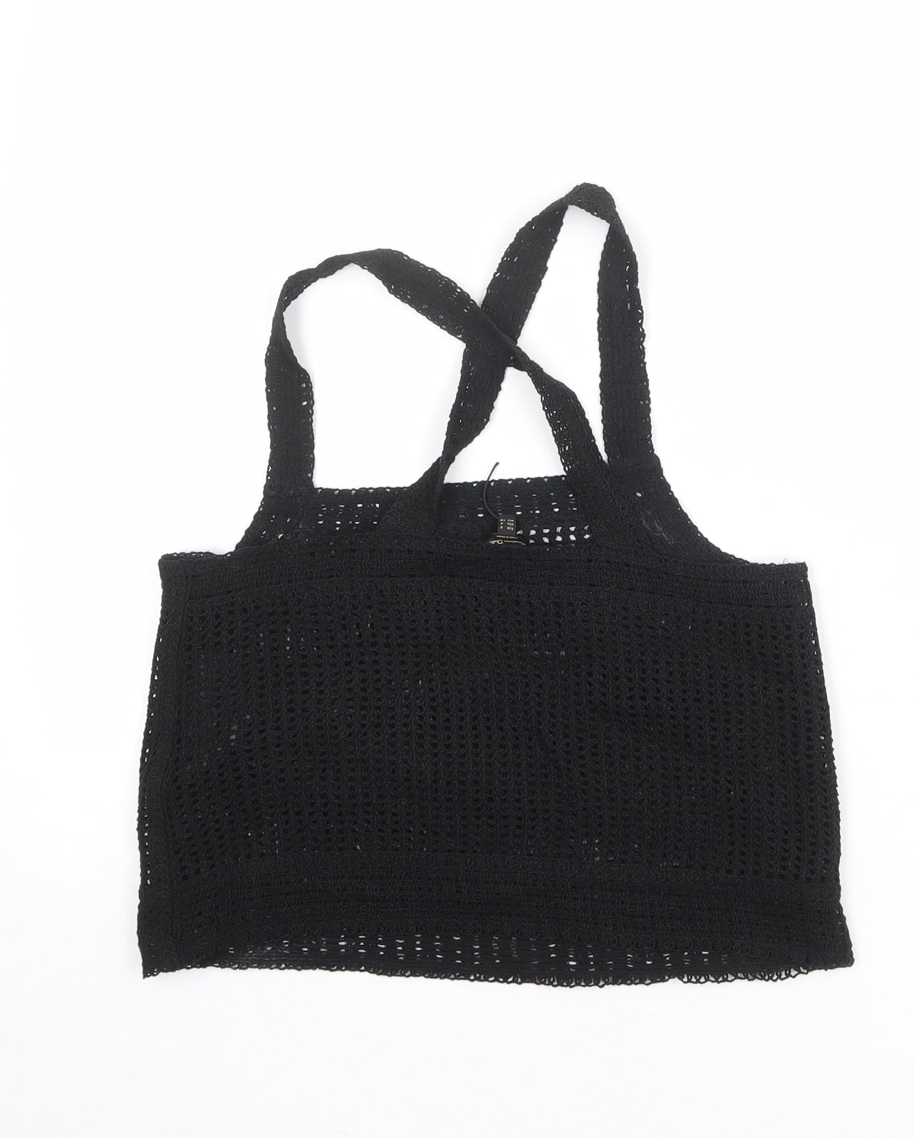 Massimo Dutti Womens Black Cotton Cropped Tank Size S Square Neck