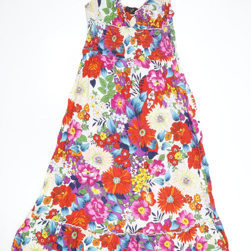 AX Paris Womens Multicoloured Floral 100% Cotton Maxi Size 10 V-Neck Pullover