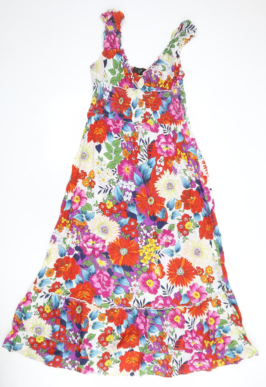 AX Paris Womens Multicoloured Floral 100% Cotton Maxi Size 10 V-Neck Pullover
