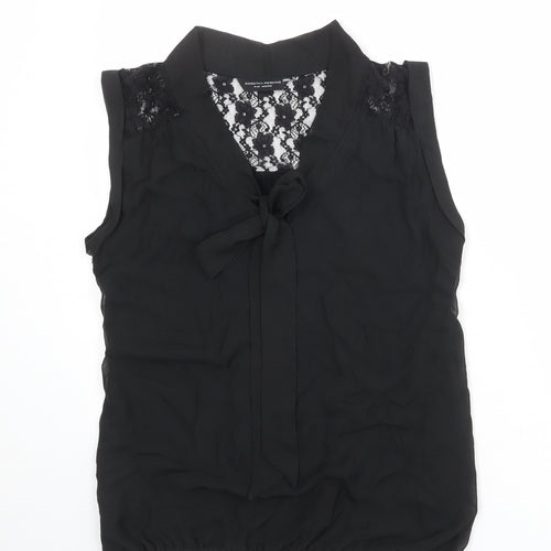 Dorothy Perkins Womens Black Polyester Basic Tank Size 14 V-Neck - Lace Details