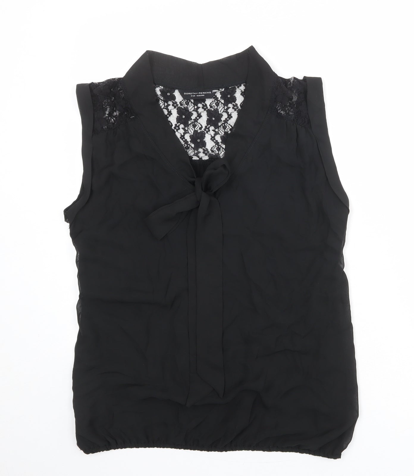 Dorothy Perkins Womens Black Polyester Basic Tank Size 14 V-Neck - Lace Details