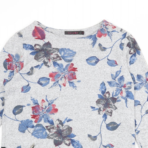 Tenki Womens Grey Floral Polyester Basic T-Shirt Size M Round Neck