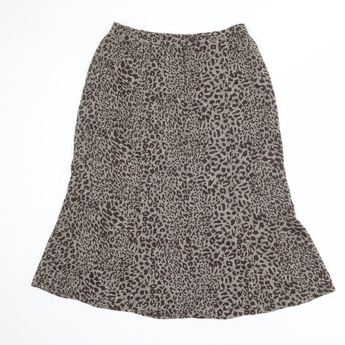 Oscar B Womens Brown Animal Print Polyester A-Line Skirt Size 14 Zip - Leopard pattern