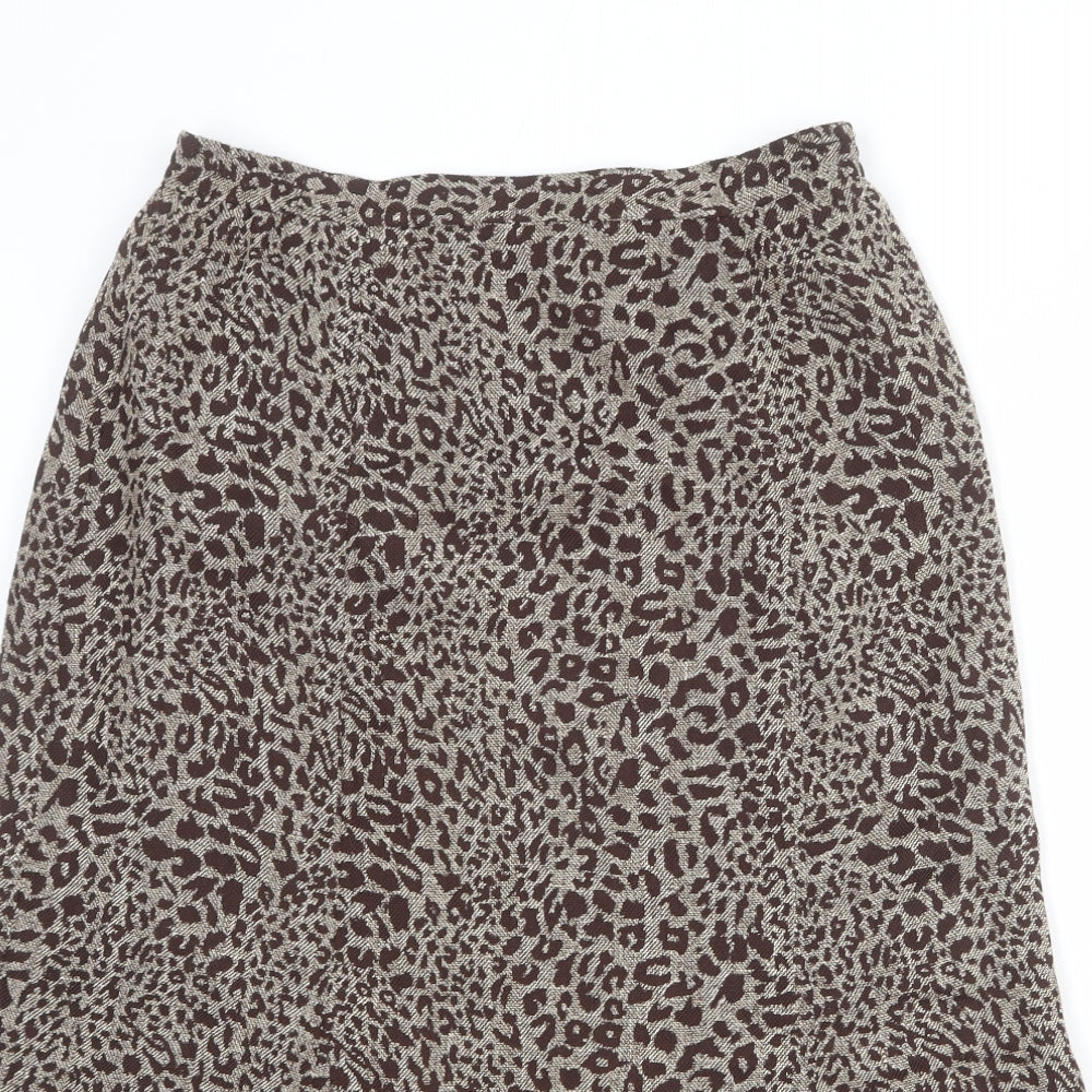 Oscar B Womens Brown Animal Print Polyester A-Line Skirt Size 14 Zip - Leopard pattern