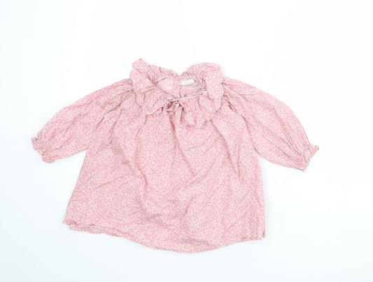 NEXT Girls Pink Geometric 100% Cotton Basic Blouse Size 2-3 Years Round Neck Button