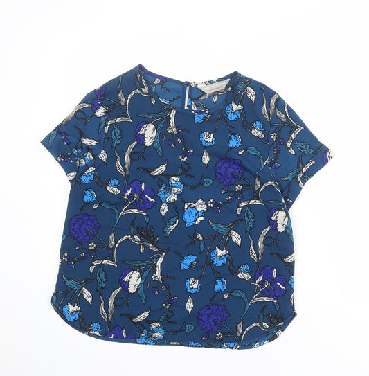 Dorothy Perkins Womens Blue Floral Polyester Basic Blouse Size 12 Round Neck