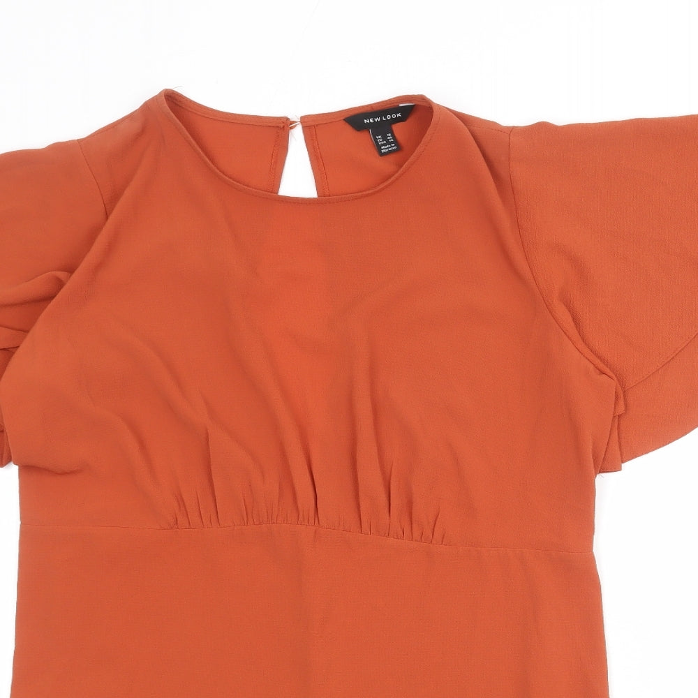 New Look Womens Orange Polyester A-Line Size 18 Round Neck Zip