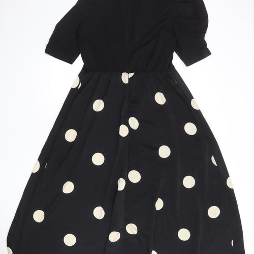 AX Paris Womens Black Polka Dot Polyester Maxi Size 16 V-Neck Zip - Wrap Style