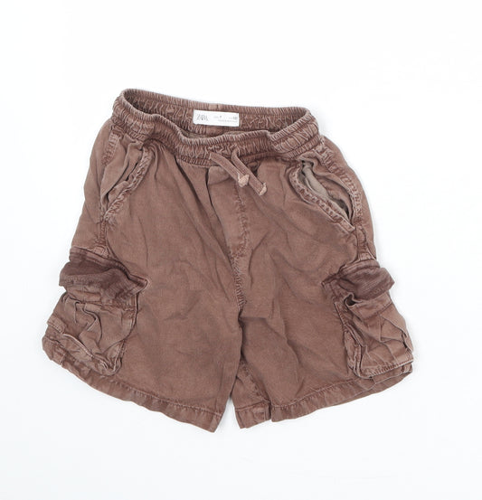 Zara Boys Brown Lyocell Cargo Shorts Size 7 Years Regular Drawstring