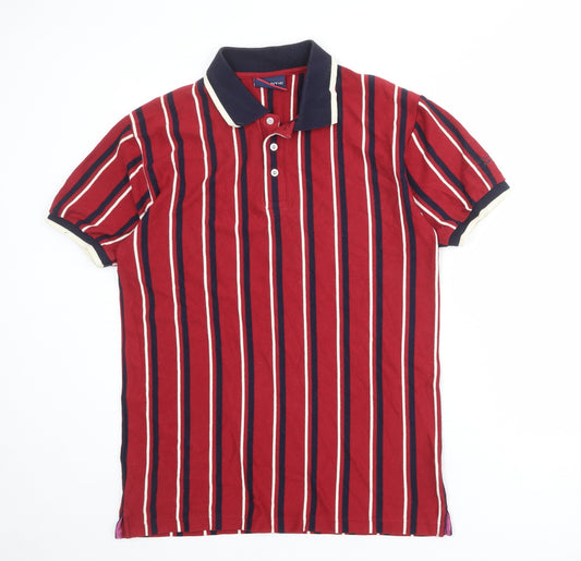 Atlantic Mens Red Striped Cotton Polo Size M Collared Button