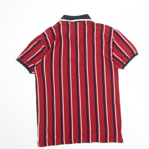 Atlantic Mens Red Striped Cotton Polo Size M Collared Button