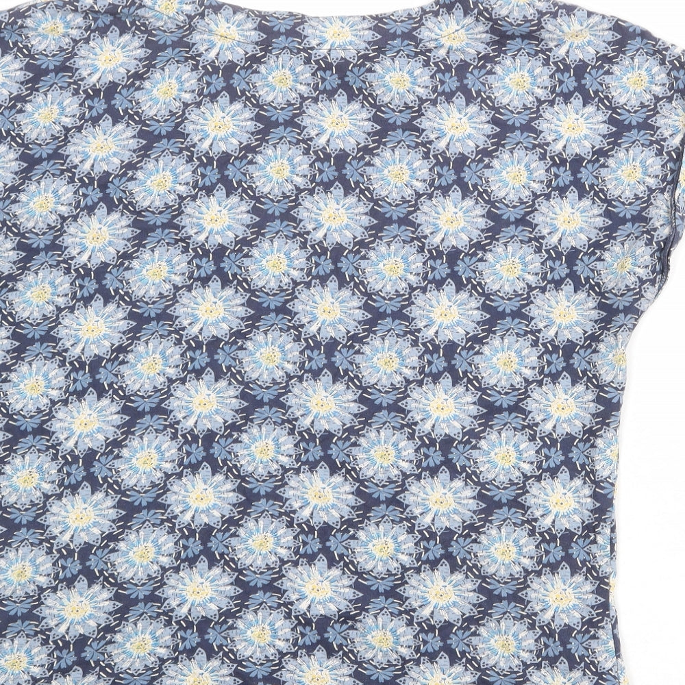 Weird Fish Womens Blue Floral 100% Cotton Basic T-Shirt Size 14 Round Neck