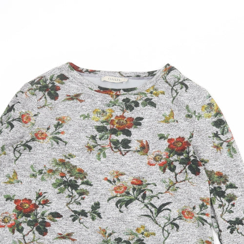 Oasis Womens Grey Round Neck Floral Viscose Pullover Jumper Size S