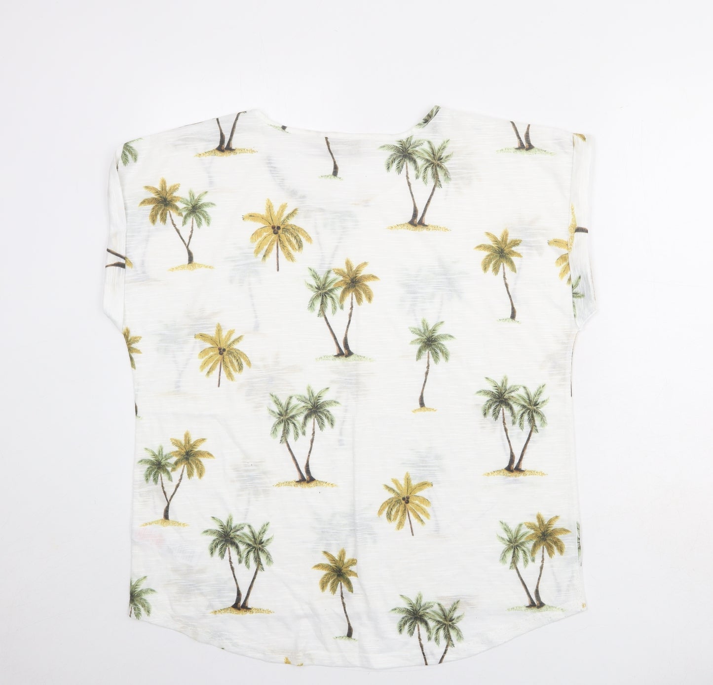 Apricot Womens White Geometric Polyester Basic T-Shirt Size 16 Round Neck - Palm Trees
