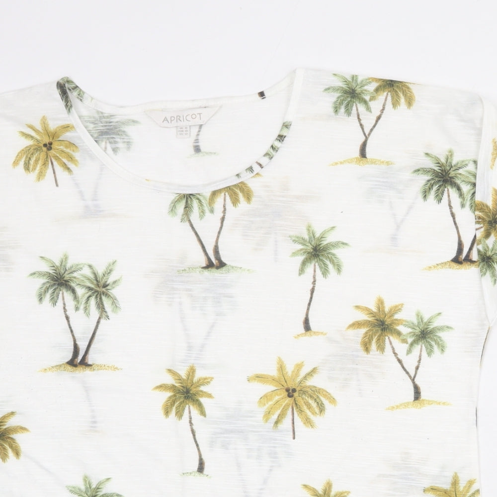 Apricot Womens White Geometric Polyester Basic T-Shirt Size 16 Round Neck - Palm Trees