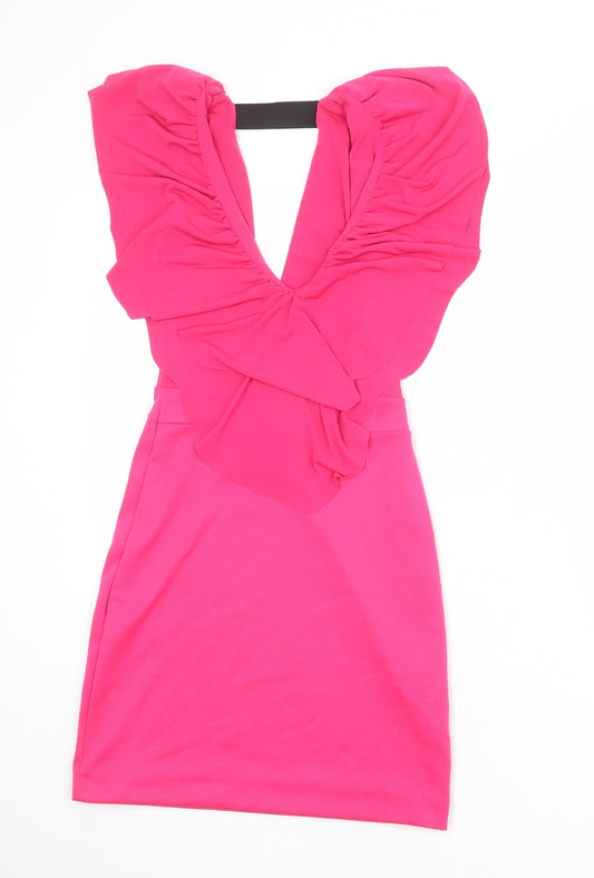 Hedonia Womens Pink Polyester Bodycon Size 8 V-Neck Pullover