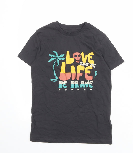 Marks and Spencer Boys Grey 100% Cotton Basic T-Shirt Size 9-10 Years Round Neck Pullover - Love Life Be Brave