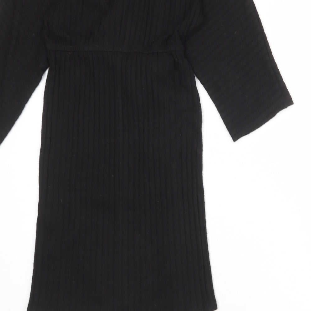 River Island Womens Black Polyester A-Line Size 10 V-Neck Tie