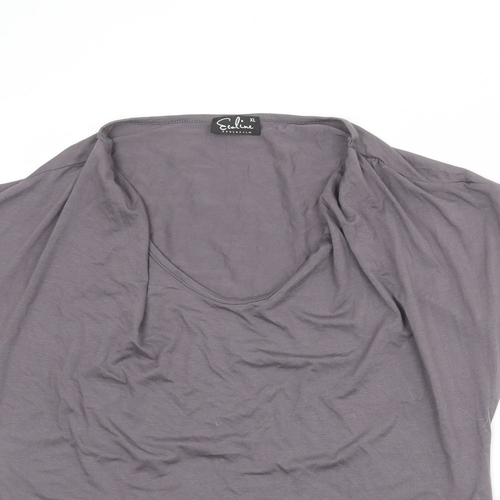 Ecaline Womens Grey Viscose Basic T-Shirt Size XL Cowl Neck