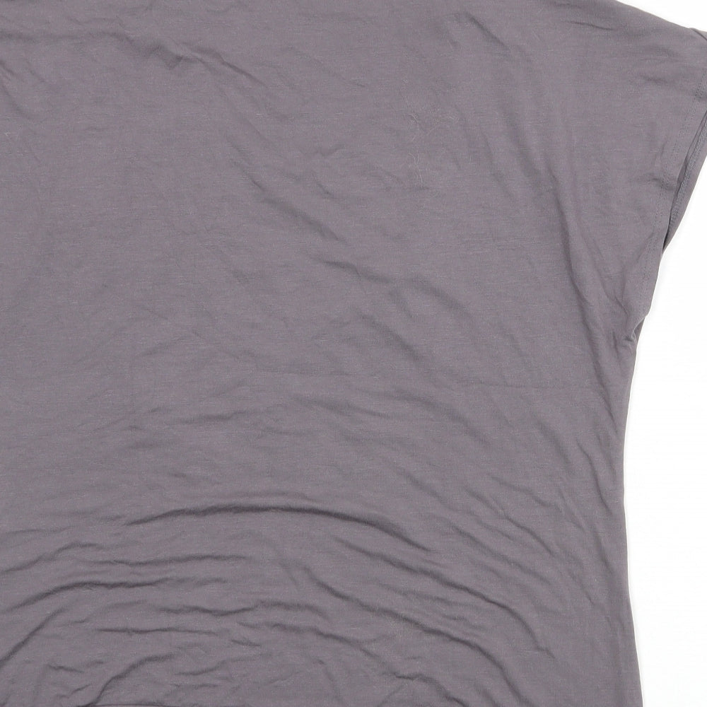 Ecaline Womens Grey Viscose Basic T-Shirt Size XL Cowl Neck