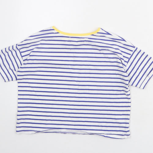 Marks and Spencer Girls White Striped 100% Cotton Pullover T-Shirt Size 11-12 Years Round Neck Pullover
