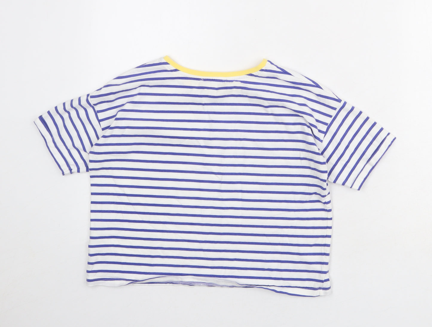 Marks and Spencer Girls White Striped 100% Cotton Pullover T-Shirt Size 11-12 Years Round Neck Pullover