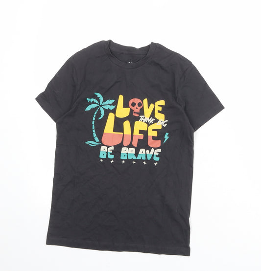 Marks and Spencer Boys Grey 100% Cotton Basic T-Shirt Size 9-10 Years Round Neck Pullover - Love Life Be Brave