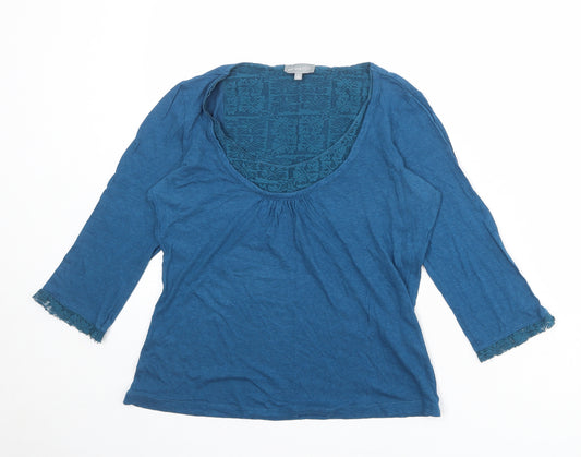 Per Una Womens Blue Polyester Basic Blouse Size 12 Round Neck - Lace Details