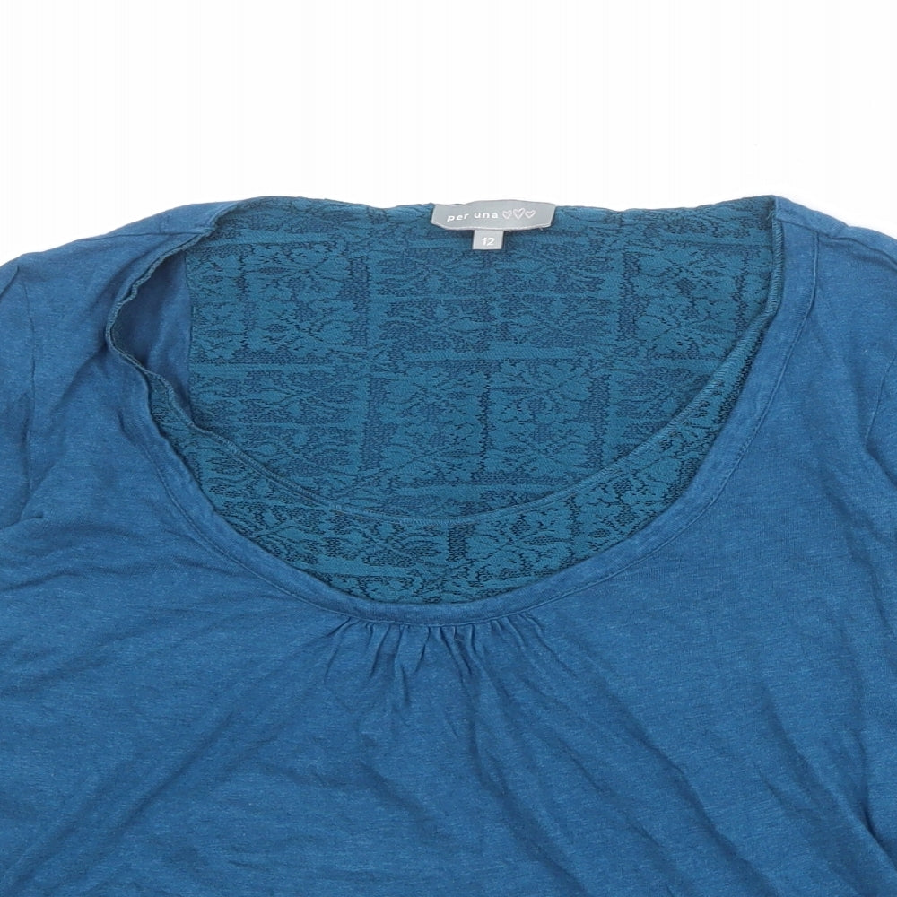 Per Una Womens Blue Polyester Basic Blouse Size 12 Round Neck - Lace Details