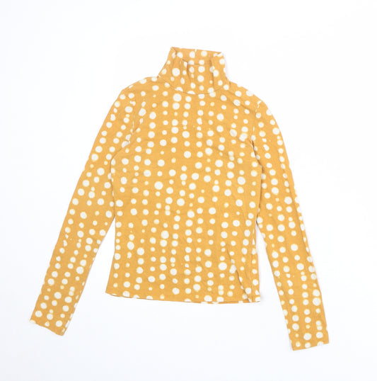 Monki Womens Orange Polka Dot Cotton Basic T-Shirt Size XS Roll Neck
