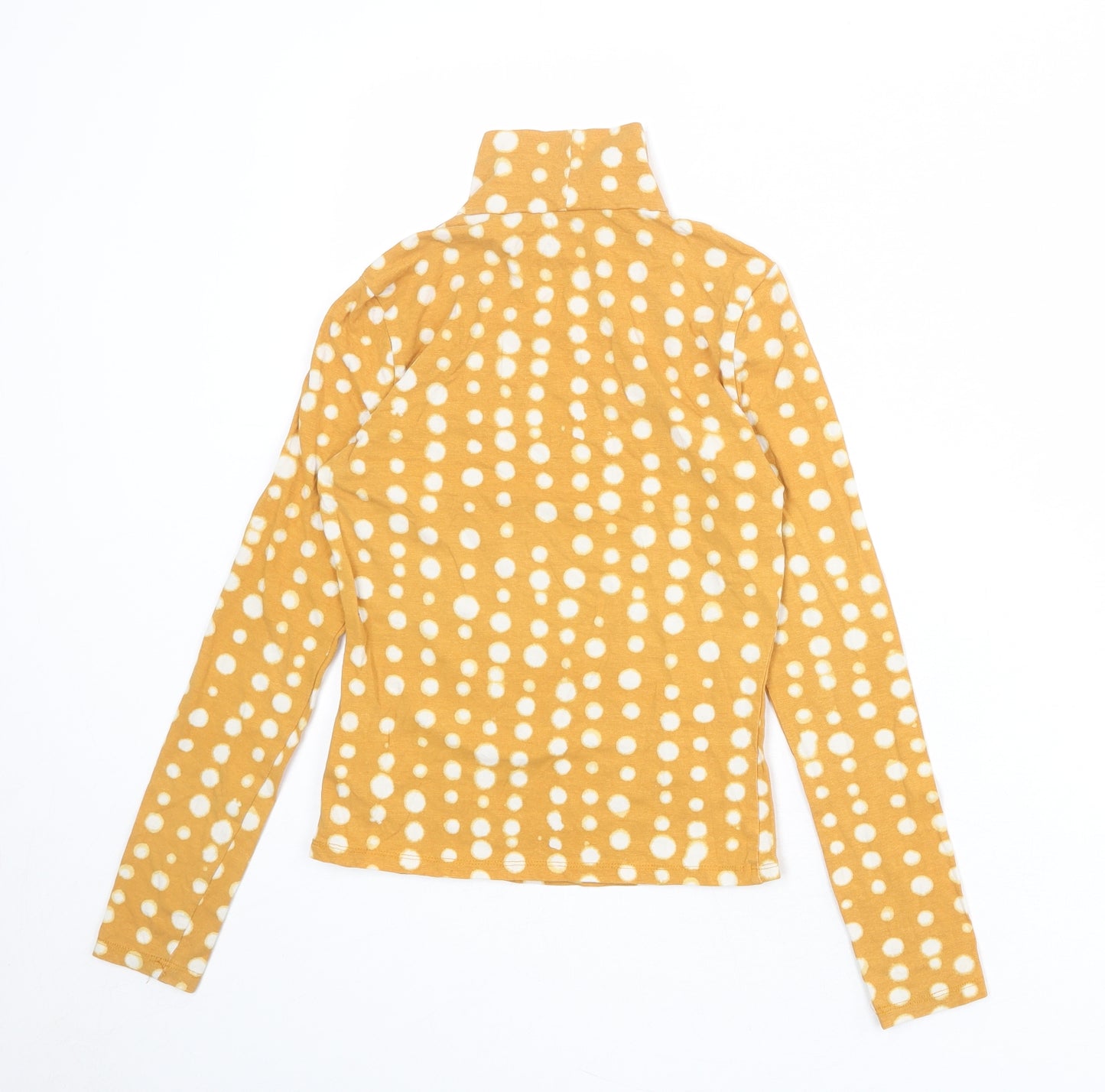 Monki Womens Orange Polka Dot Cotton Basic T-Shirt Size XS Roll Neck