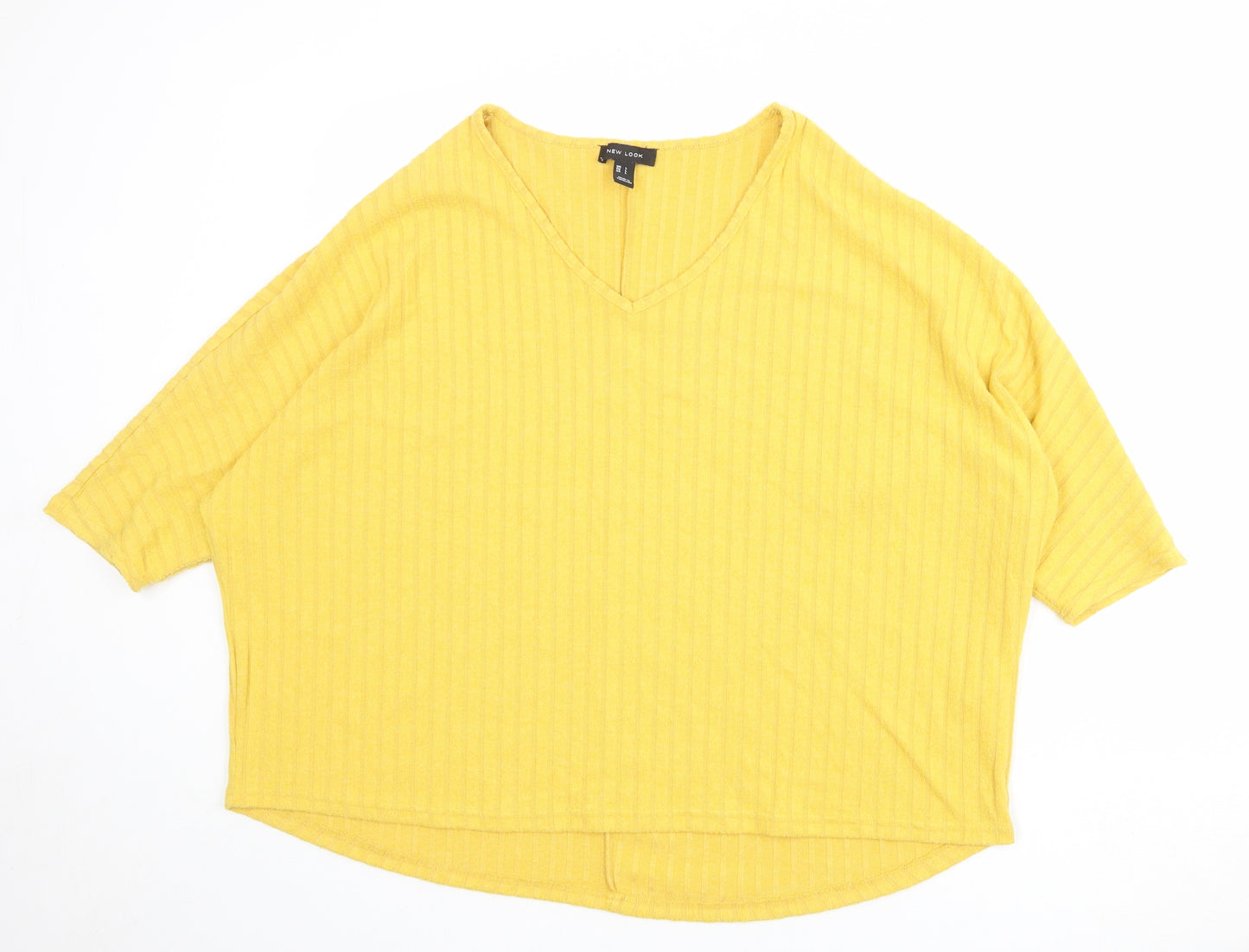New Look Womens Yellow V-Neck Polyester Pullover Jumper Size L