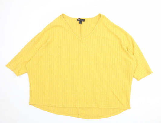 New Look Womens Yellow V-Neck Polyester Pullover Jumper Size L